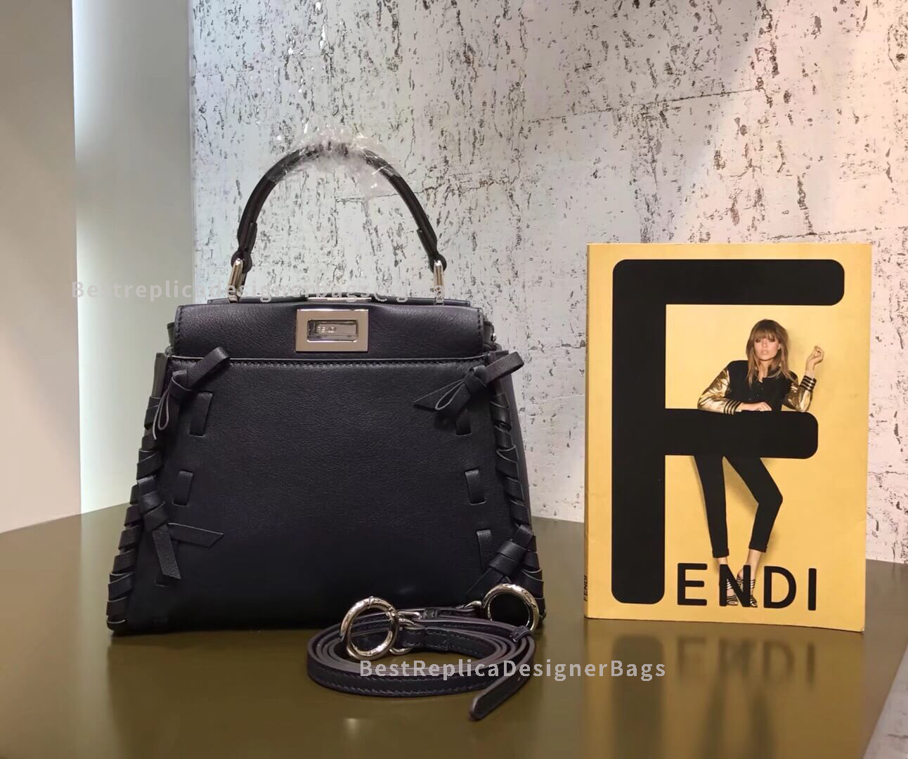 Fendi Peekaboo Iconic Mini Blue Leather Bag 5510S